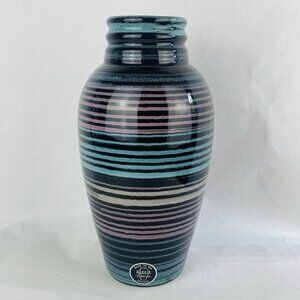 Vtg Harris Potteries Vase Chicago 1980s Retro Mid Century Modern Decor Striped